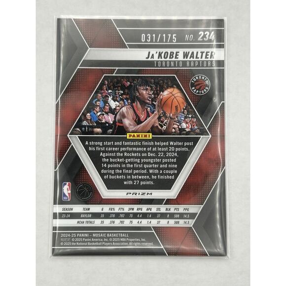 2024-25 Panini Mosaic - Rookies Ja'Kobe Walter #234 Pink Mosaic Prizm /175 (RC) - Picture 2 of 2